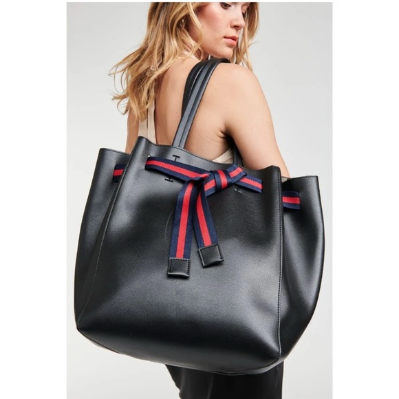Modern Lux Handbags - Modern Lux Black Tote with Red and Blue Stripes